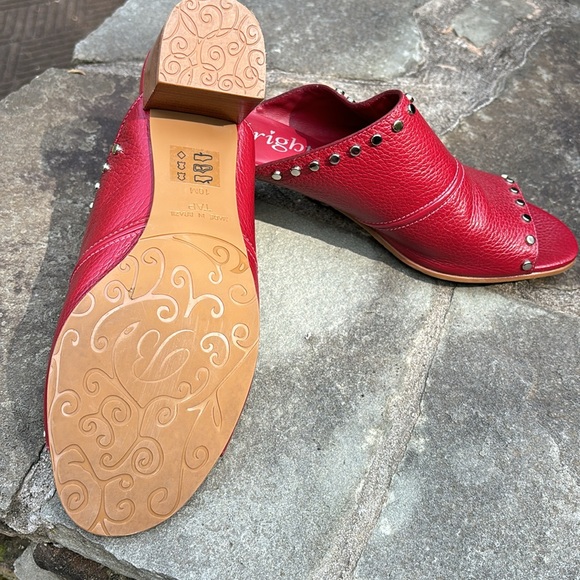 Brighton red leather mules with 2” heel silver studs great condition size 10 - Picture 3 of 4